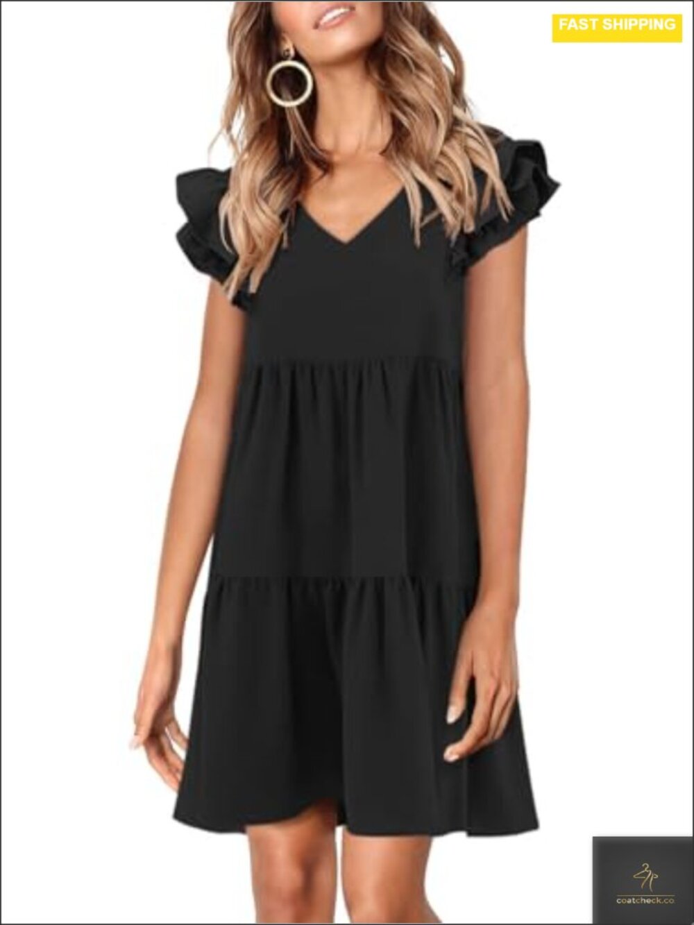 Babydoll Summer Dress Women Ruffle Cap Sleeve V-Neck Flowy Swing Mini Sundress